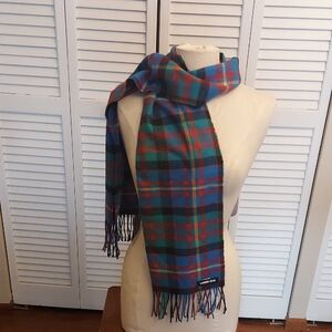 Lands' End Blue and Red Plaid Scarf Brushed Blanket Fringe